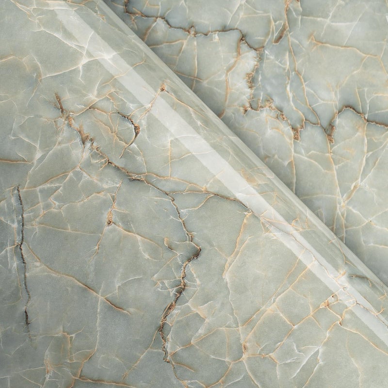 LACHEERY Large Size 160 x 36 inch Marble Grey Green Contact Paper Decorative Self Adhesive Wallpaper Removable Wallpaper Stick and Peel Countertop Contact Paper for Cabinets Backsplash Drawer Liners - Image 3